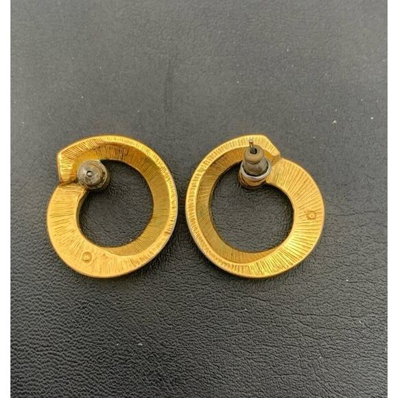 Vintage 1987 AVON Gold Tone Ribbon Sparkle Pierced Earrings - Picture 3 of 4